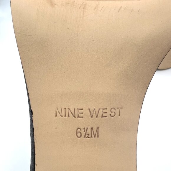 Nine West Womens Size 6.5 Black Leather Block Heel Open Toe Sandals Heels Shoes - Picture 11 of 13